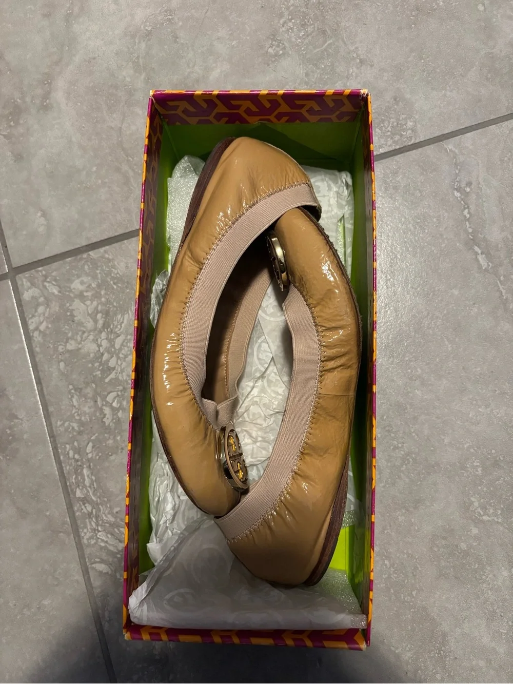 Tory Burch Patent Leather Caroline Elastic Trim Ballerina 7